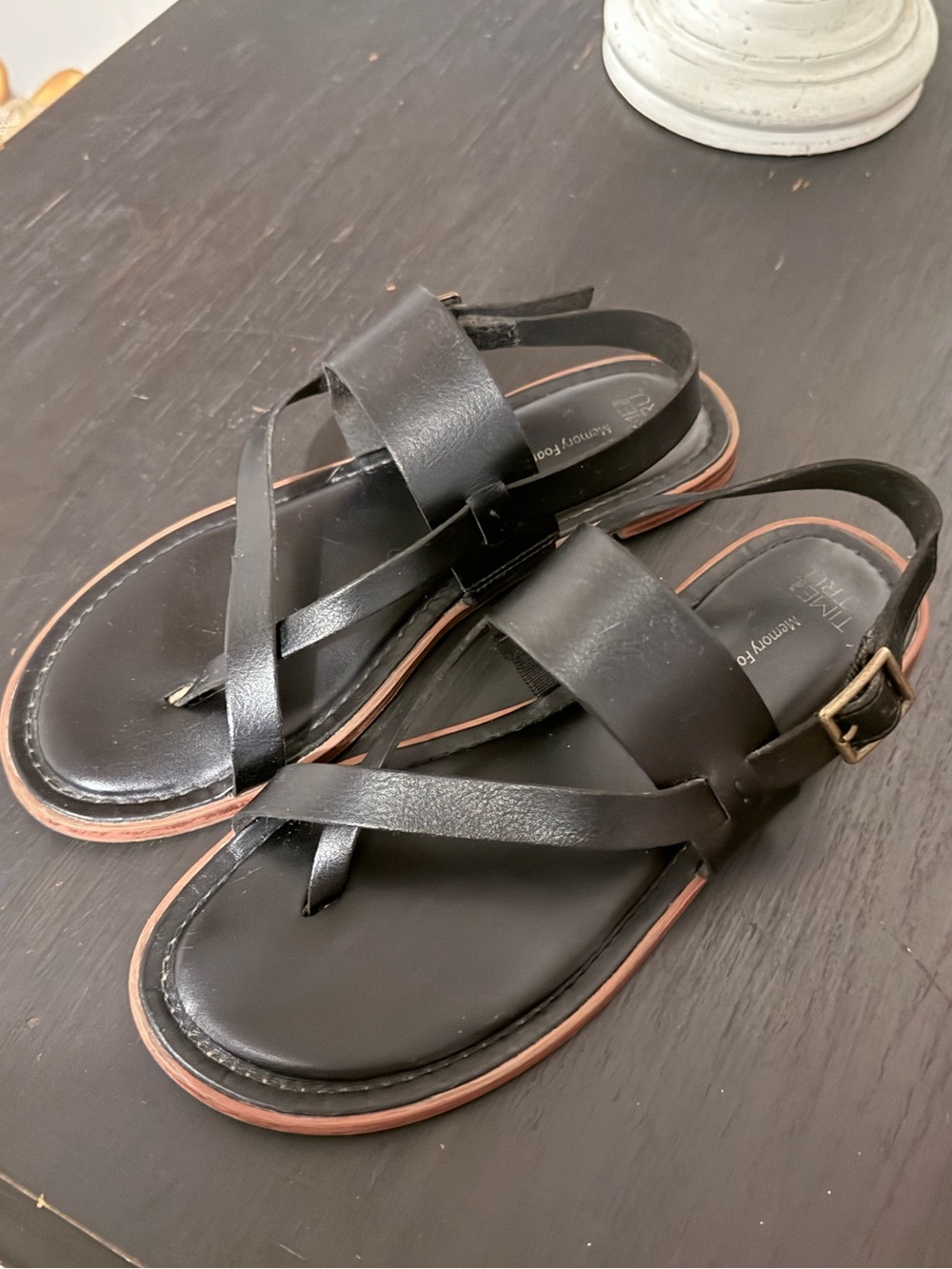 Time and Tru Black Strappy Slingback Sandals